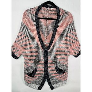 Anthropologie Moth Cocoon Oversized Knit Short Sleeve Striped Cardigan Sweater S
